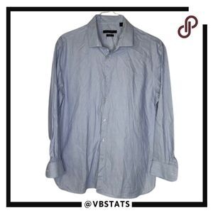 John Varvatos Blue/Gray/White Patterned LS Shirt Size L/XL 17 32/33‎